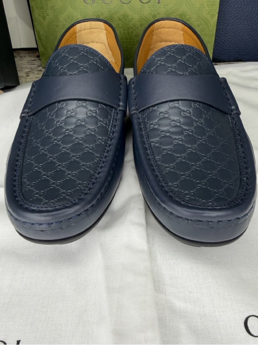 GUCCI Navy GG Microguccissima Leather Driver Loafer Size IT 6 Box Made Italy New - Picture 8 of 12